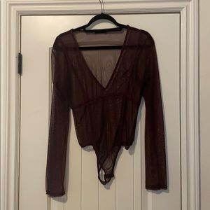 Mesh burgundy thong bodysuit